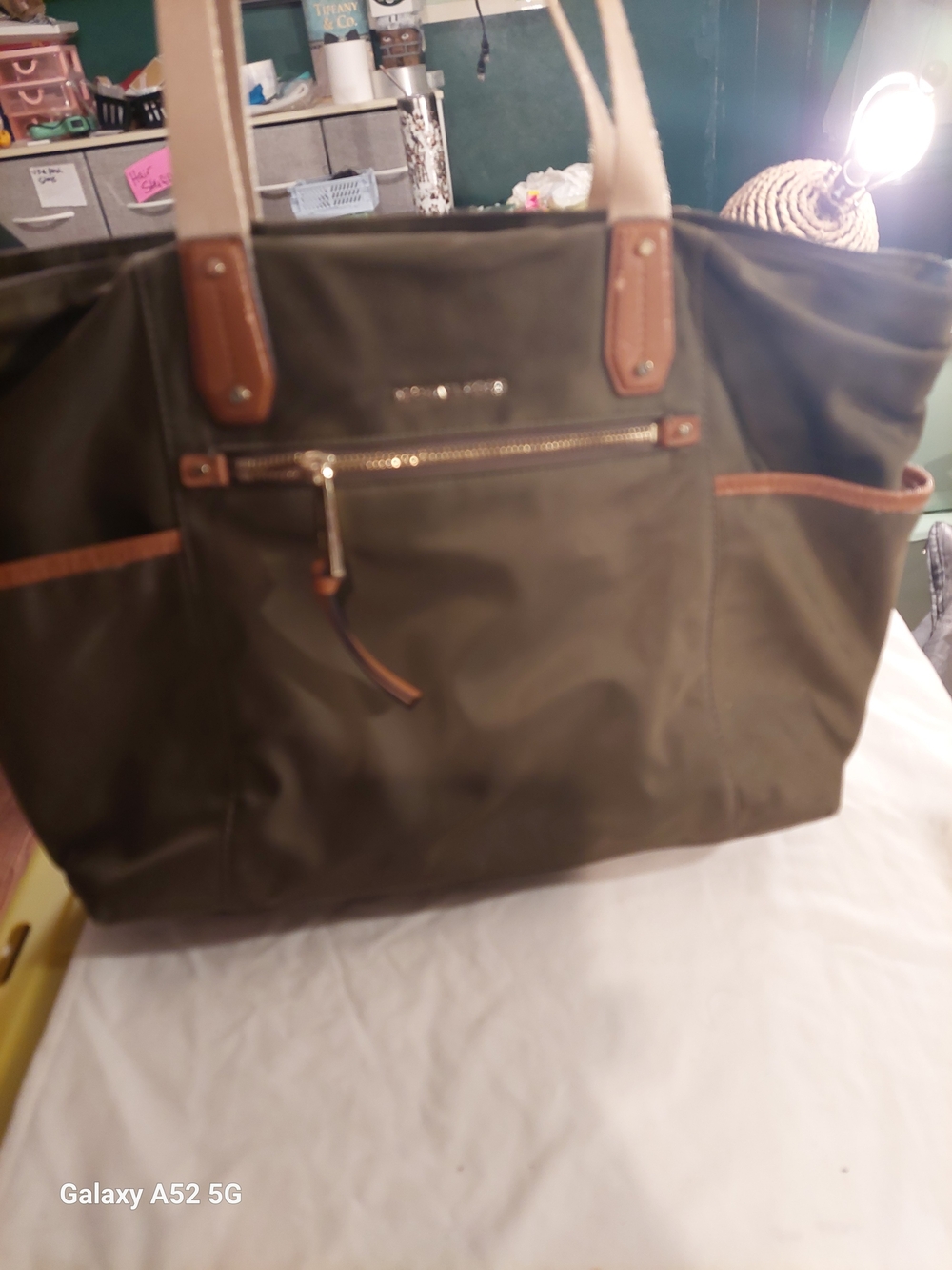 MICHAEL Michael Kors Nylon Shoulder Tote with Brown Trim